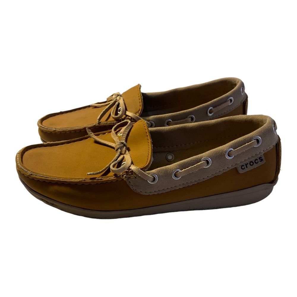 CROCS Womens Tan and Beige Boat Shoes